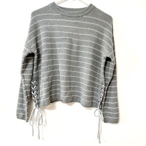 Mango (MNG) Gray and Metallic Silver Side Tie Sweater - Size: XS